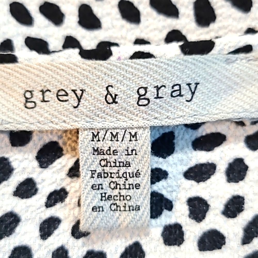 Grey & Gray Black & White Dot Blouse with Solid Black Trim, Size Medium - Picture 7 of 8